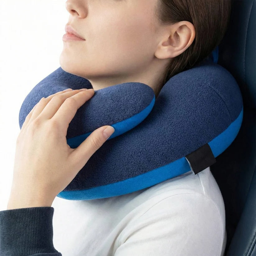 Adjustable Travel Neck Pillow with Reversible Microfleece Cover
