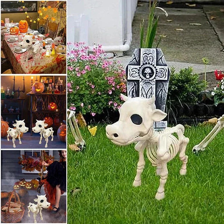 Spooky Halloween Cow and Horse Skeleton Decorative Prop