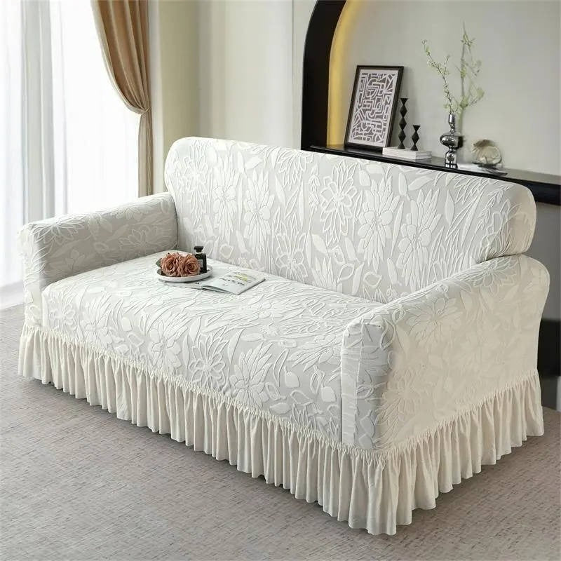 Jacquard Sofa Slipcover with Sunflower Pattern and Skirt