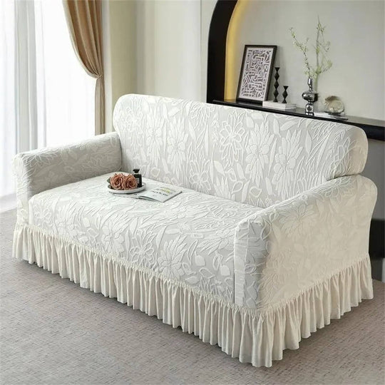 Jacquard Sofa Slipcover with Sunflower Pattern and Skirt