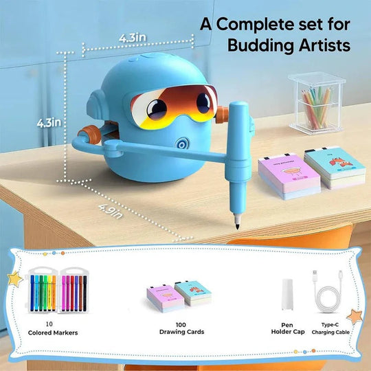 Kids Voice Guided Drawing Robot with 100 Art Cards and Markers