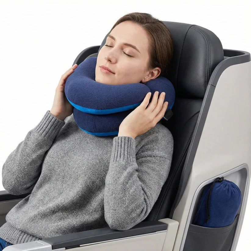 Adjustable Travel Neck Pillow with Reversible Microfleece Cover