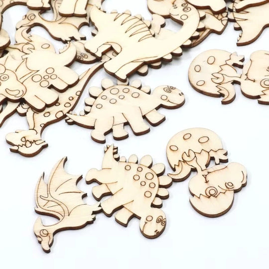 Wooden Dinosaur Craft Slices Set, 20 Pieces for Scrapbooking and DIY Projects