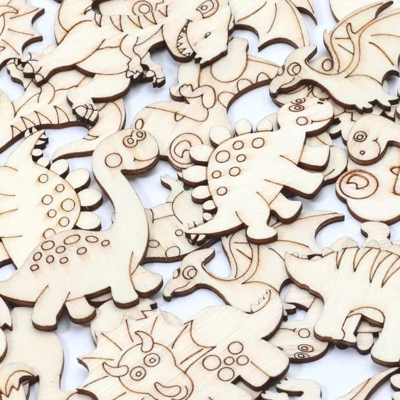 Wooden Dinosaur Craft Slices Set, 20 Pieces for Scrapbooking and DIY Projects