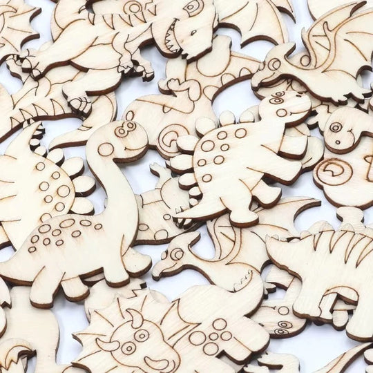 Wooden Dinosaur Craft Slices Set, 20 Pieces for Scrapbooking and DIY Projects