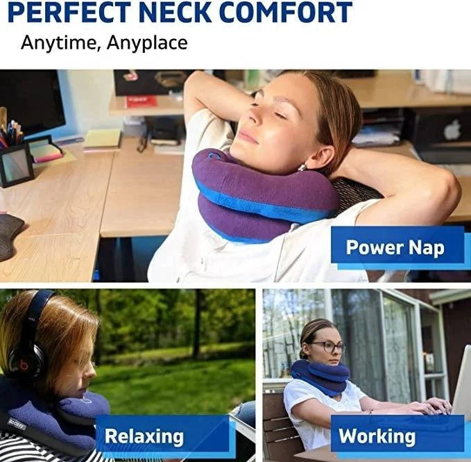 Adjustable Travel Neck Pillow with Reversible Microfleece Cover