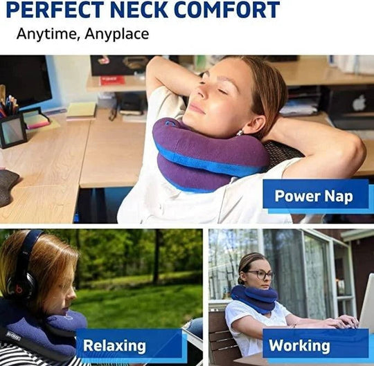 Adjustable Travel Neck Pillow with Reversible Microfleece Cover