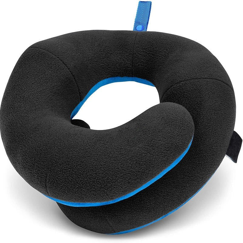 Adjustable Travel Neck Pillow with Reversible Microfleece Cover