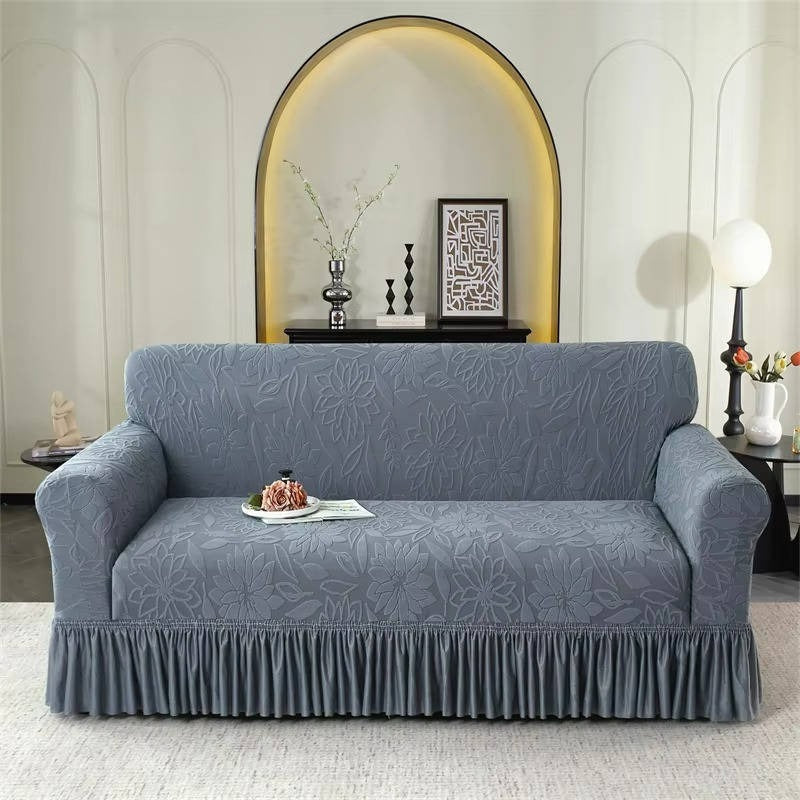 Jacquard Sofa Slipcover with Sunflower Pattern and Skirt