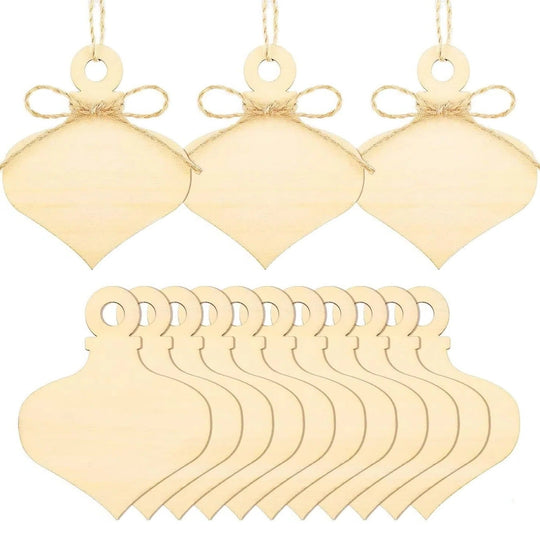 Unfinished Wooden Ornament Blanks for DIY Crafts, 10 Piece Set