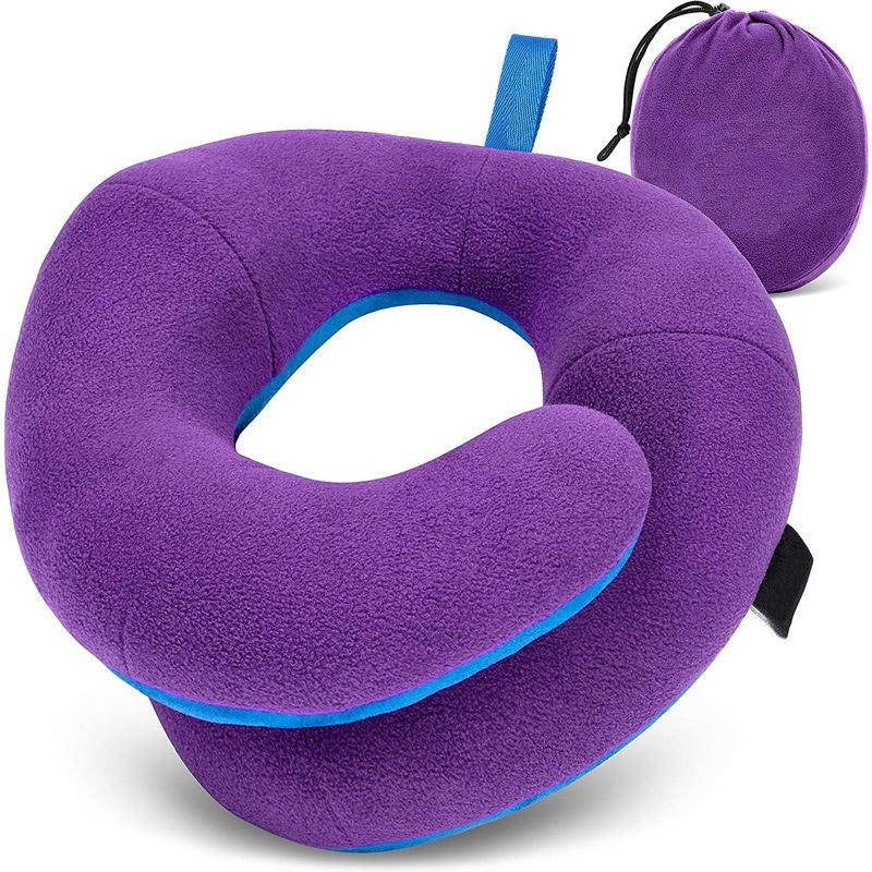 Adjustable Travel Neck Pillow with Reversible Microfleece Cover