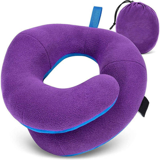 Adjustable Travel Neck Pillow with Reversible Microfleece Cover