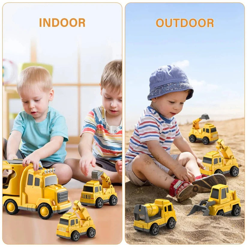 Construction Truck Toy Set with Carrier and Ramp, 5 Piece