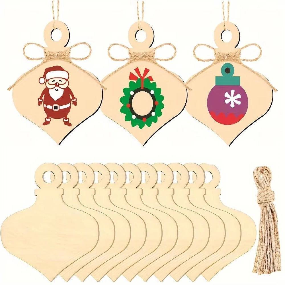 Unfinished Wooden Ornament Blanks for DIY Crafts, 10 Piece Set