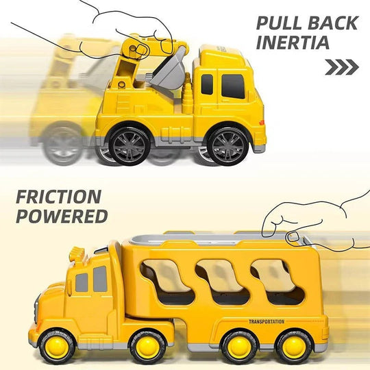 Construction Truck Toy Set with Carrier and Ramp, 5 Piece