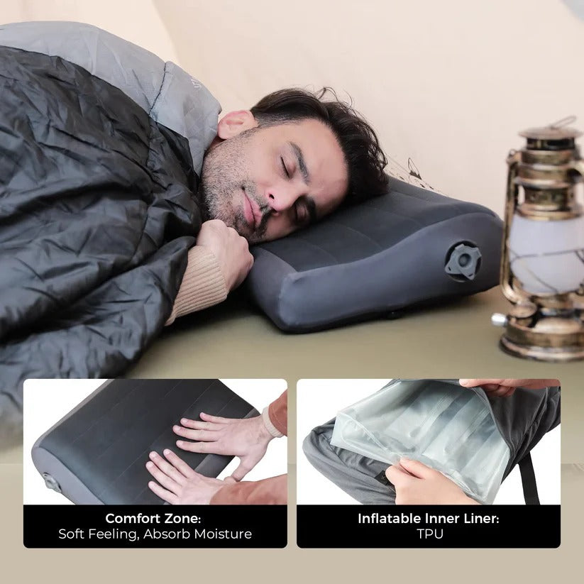 Portable Inflatable Camp Pillow with Dual Valve and Washable Cover