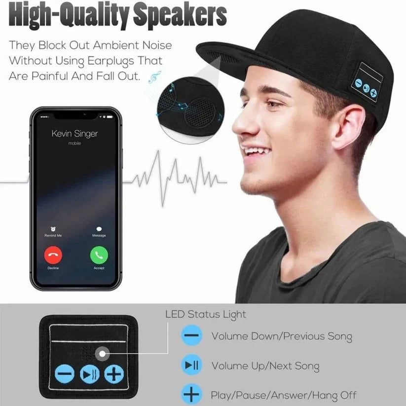 Bluetooth Speaker Baseball Cap with Open Ear Audio and Mic