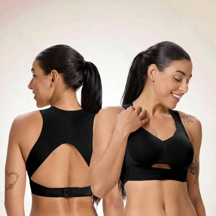 Full Coverage Wireless Sports Bra with Posture Support and Breathable Yoga Design