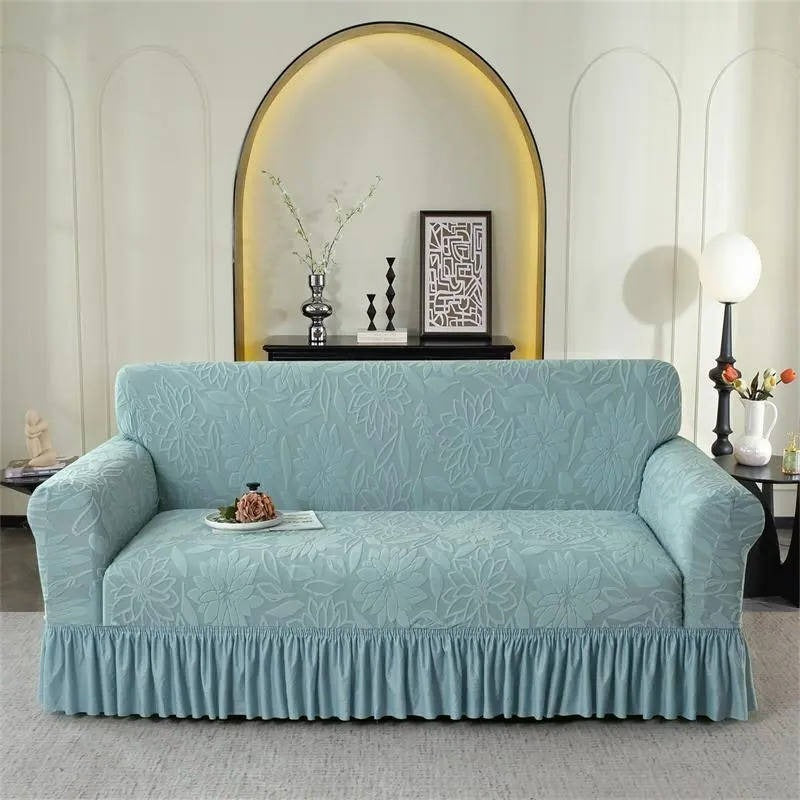 Jacquard Sofa Slipcover with Sunflower Pattern and Skirt