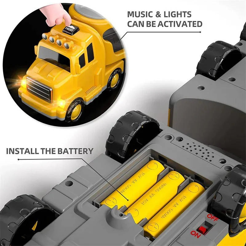 Construction Truck Toy Set with Carrier and Ramp, 5 Piece