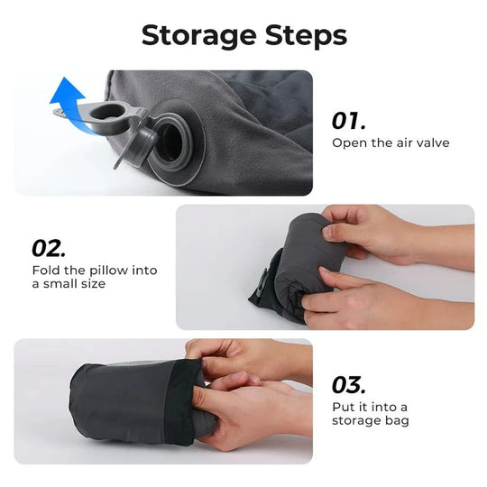 Portable Inflatable Camp Pillow with Dual Valve and Washable Cover