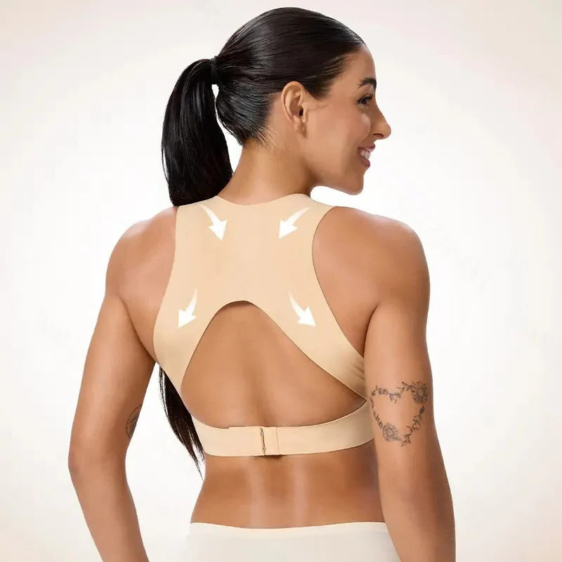 Full Coverage Wireless Sports Bra with Posture Support and Breathable Yoga Design