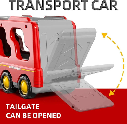 Fire Engine Transport Toy Set with Lights and 4 Friction Vehicles and Helicopter