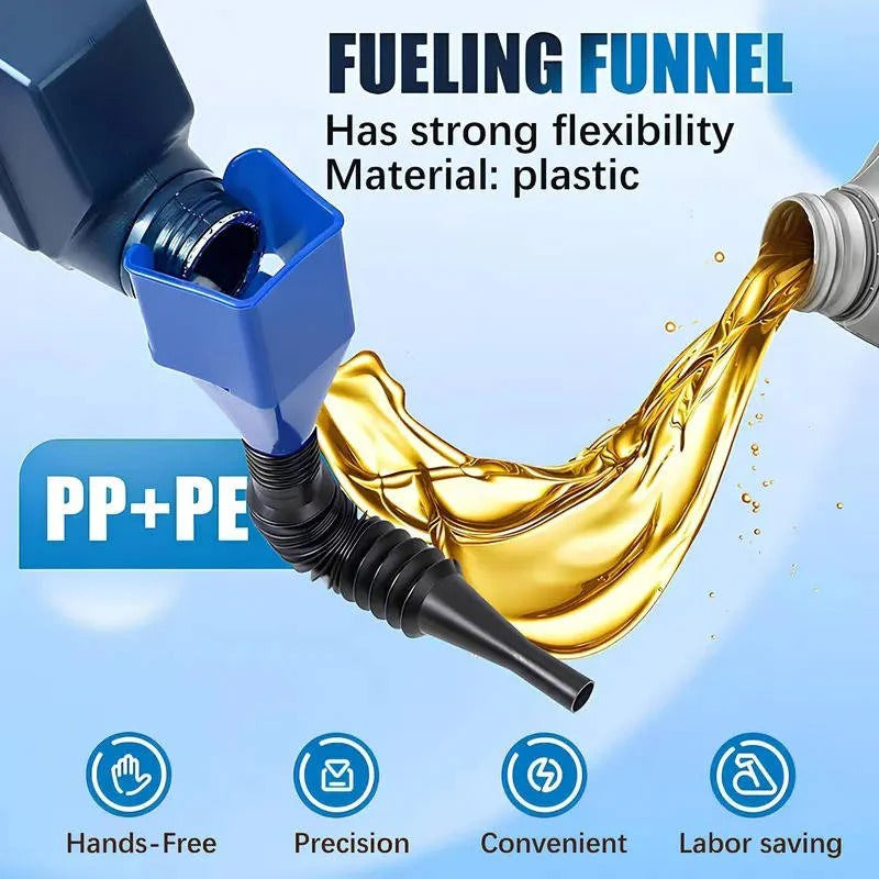 Flexible Hose Oil Funnel with Wide Mouth and Locking Clip