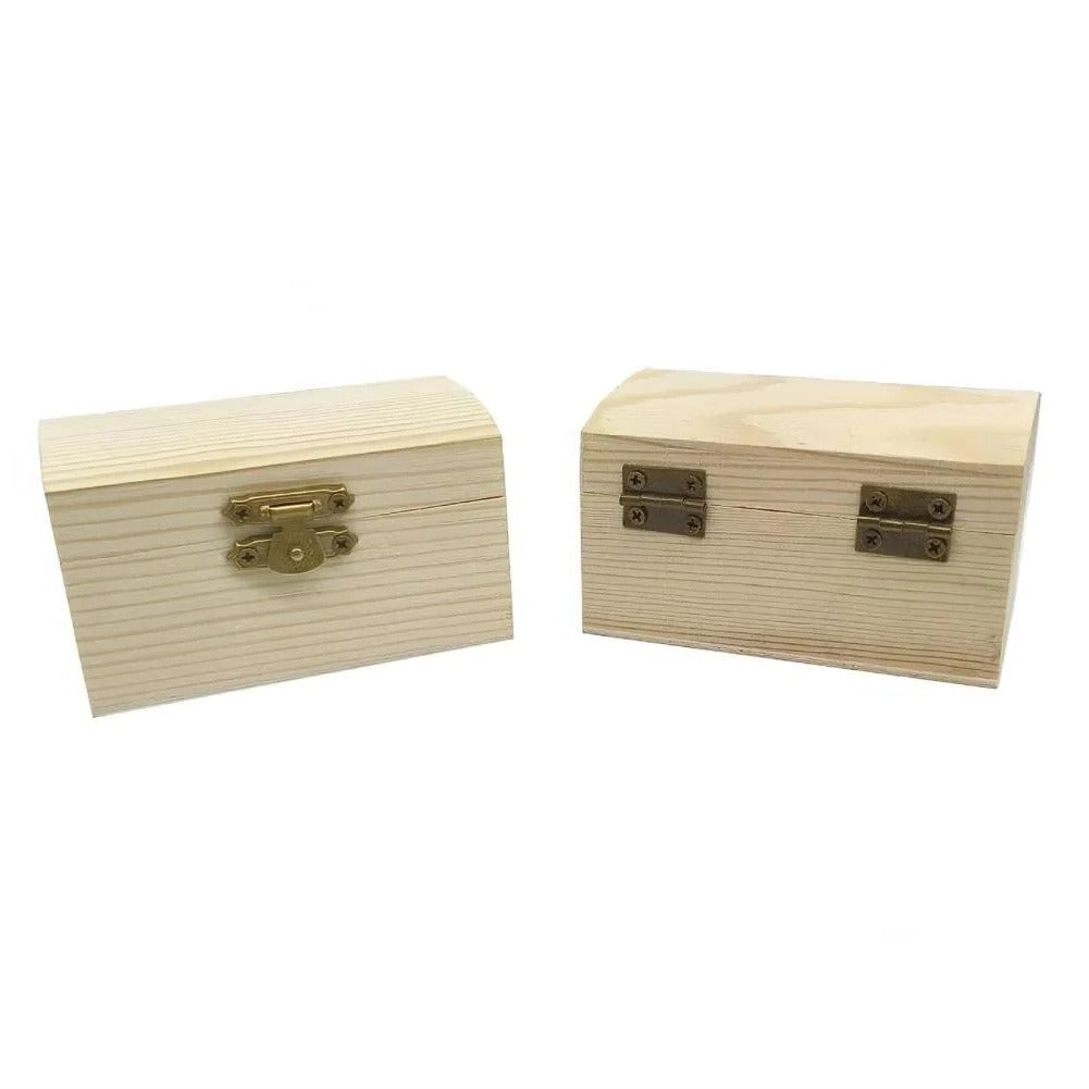 Pine Wood Treasure Chest with Hinged Lid and Locking Clasp for DIY Projects