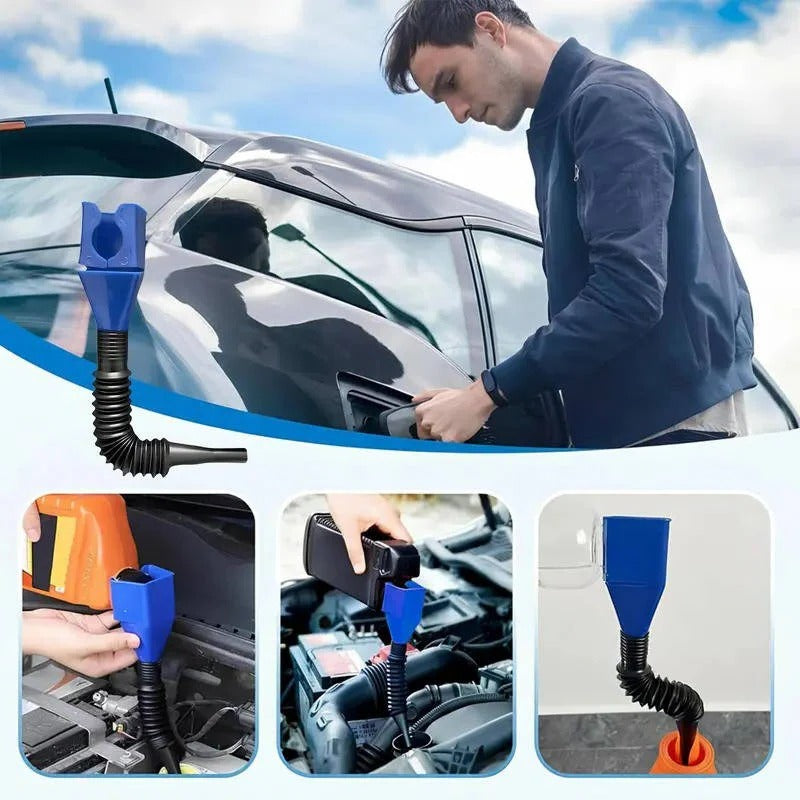 Flexible Hose Oil Funnel with Wide Mouth and Locking Clip