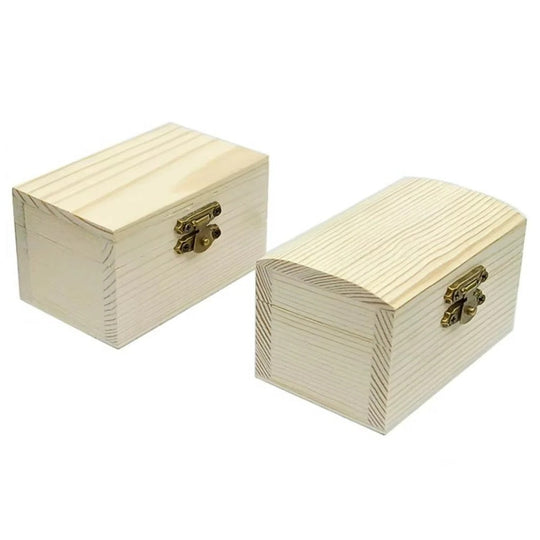 Pine Wood Treasure Chest with Hinged Lid and Locking Clasp for DIY Projects