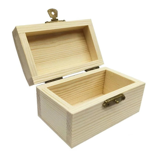 Pine Wood Treasure Chest with Hinged Lid and Locking Clasp for DIY Projects