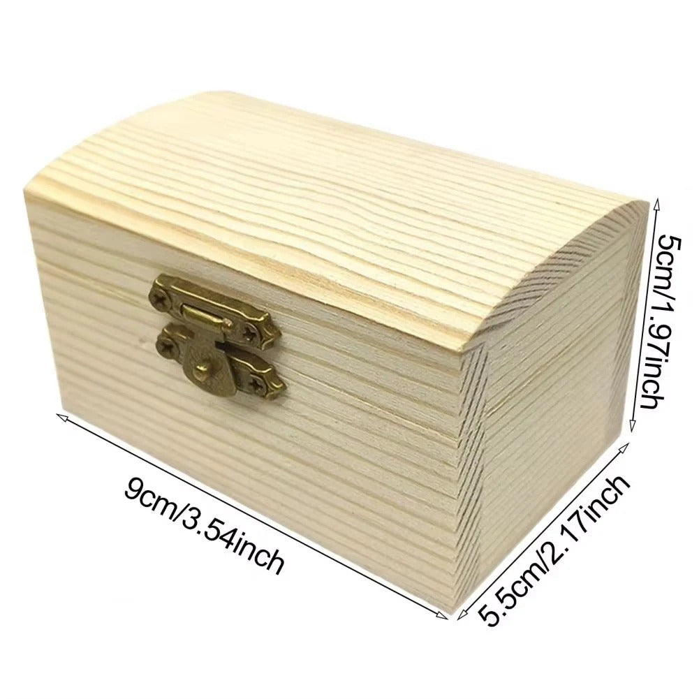 Pine Wood Treasure Chest with Hinged Lid and Locking Clasp for DIY Projects