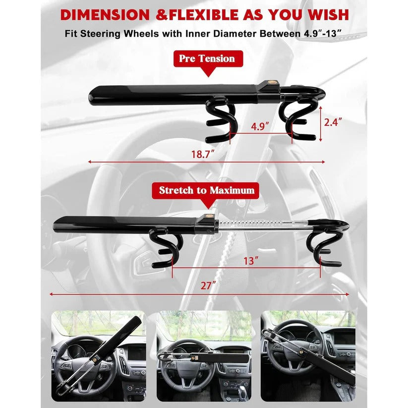 Adjustable Steering Wheel Lock with 3 Keys for Car Security Support