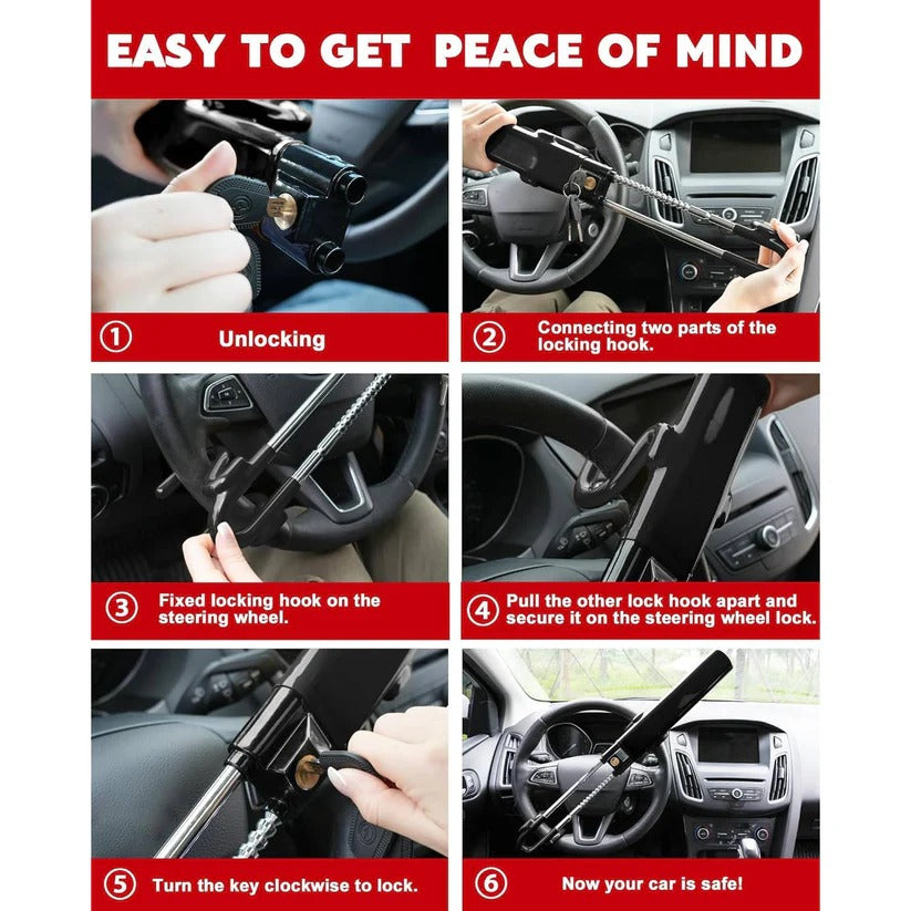 Adjustable Steering Wheel Lock with 3 Keys for Car Security Support