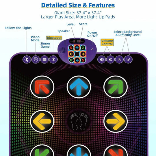 Bluetooth Dance Mat with Light Up Electronic Music Game Pad for Kids