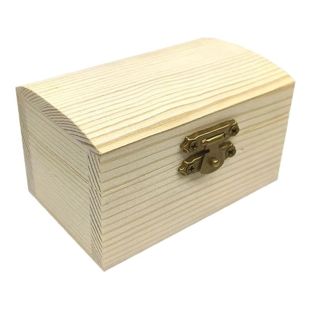 Pine Wood Treasure Chest with Hinged Lid and Locking Clasp for DIY Projects