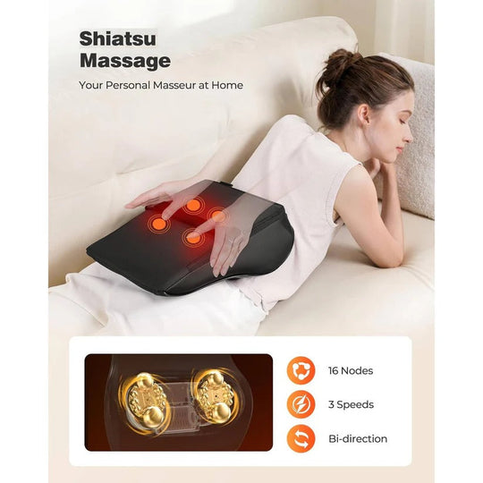 Heated Kneading Massage Pillow for Neck and Back with 3 Modes