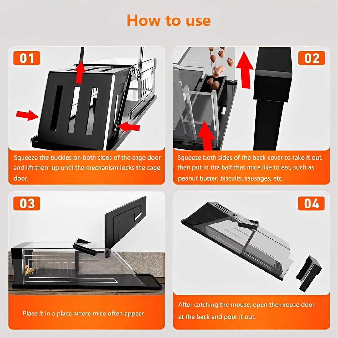Reusable Automatic Mouse Catch Trap with Transparent Housing