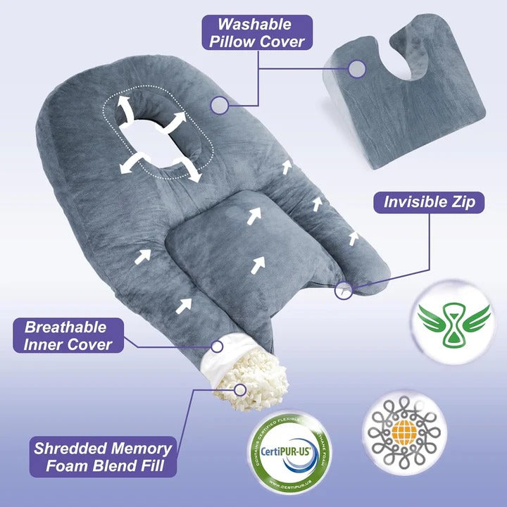 Face Down Recovery Pillow with Face Cavity Opening