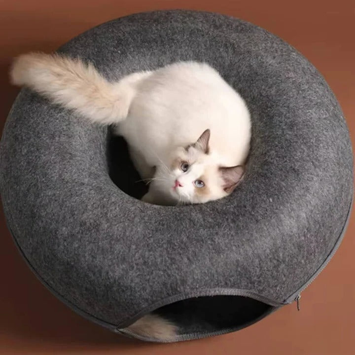 Round Donut Cat Bed with Plush Cushion