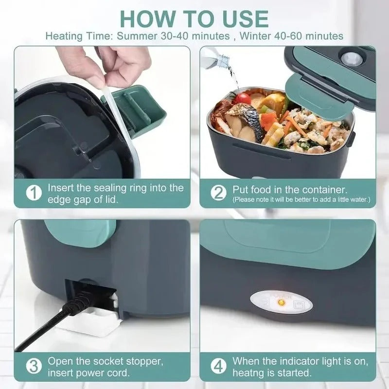 Plug-In Electric Heated Lunch Box with Insulated Container for Car, Office, and Travel Meals
