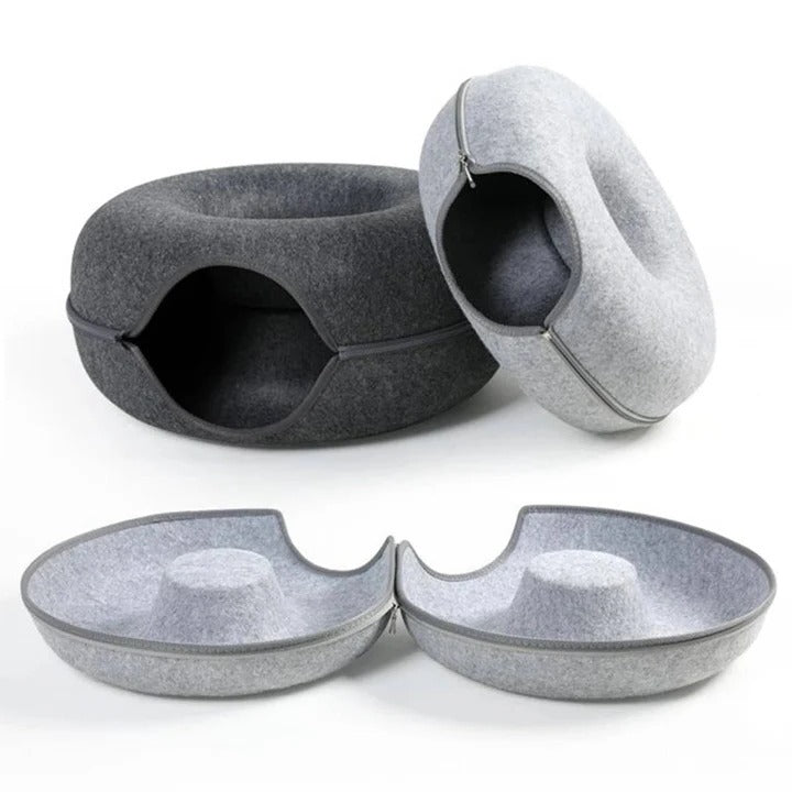 Round Donut Cat Bed with Plush Cushion