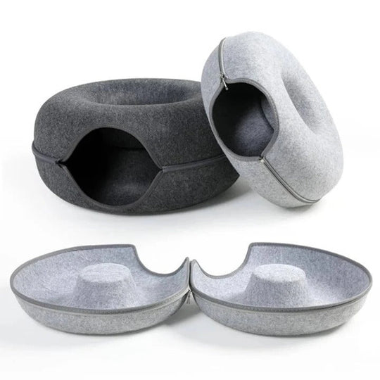 Round Donut Cat Bed with Plush Cushion