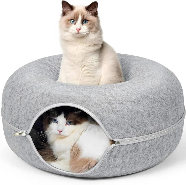 Round Donut Cat Bed with Plush Cushion