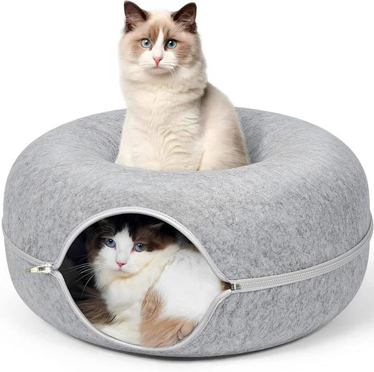 Round Donut Cat Bed with Plush Cushion