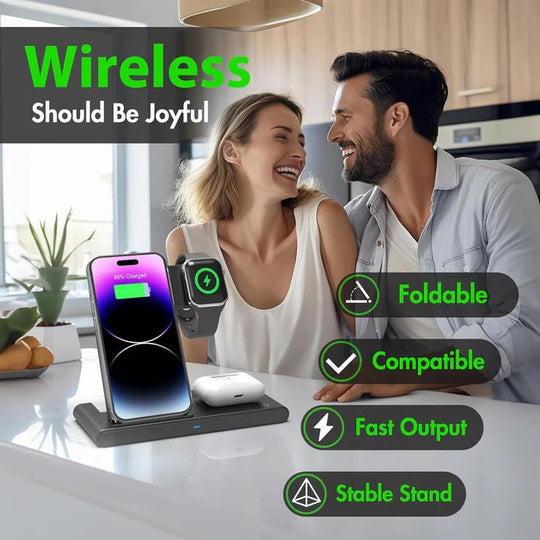 3-Device Wireless Charging Stand for Compatible Phones, Watches & Earbuds