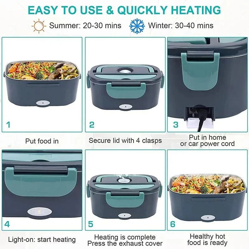 Plug-In Electric Heated Lunch Box with Insulated Container for Car, Office, and Travel Meals