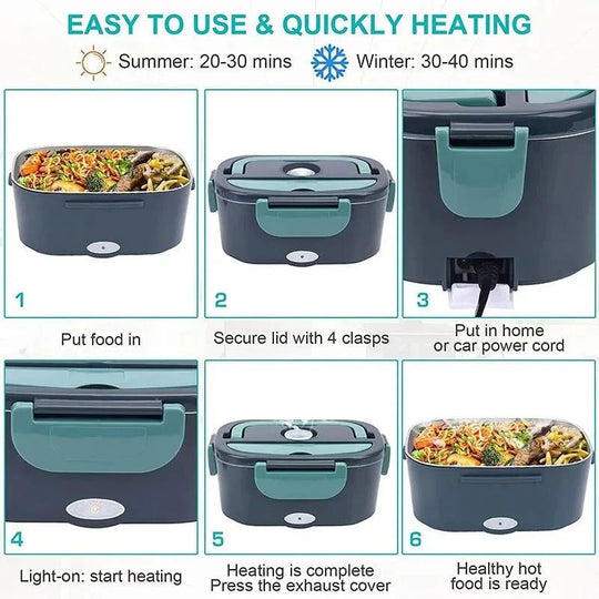 Plug-In Electric Heated Lunch Box with Insulated Container for Car, Office, and Travel Meals