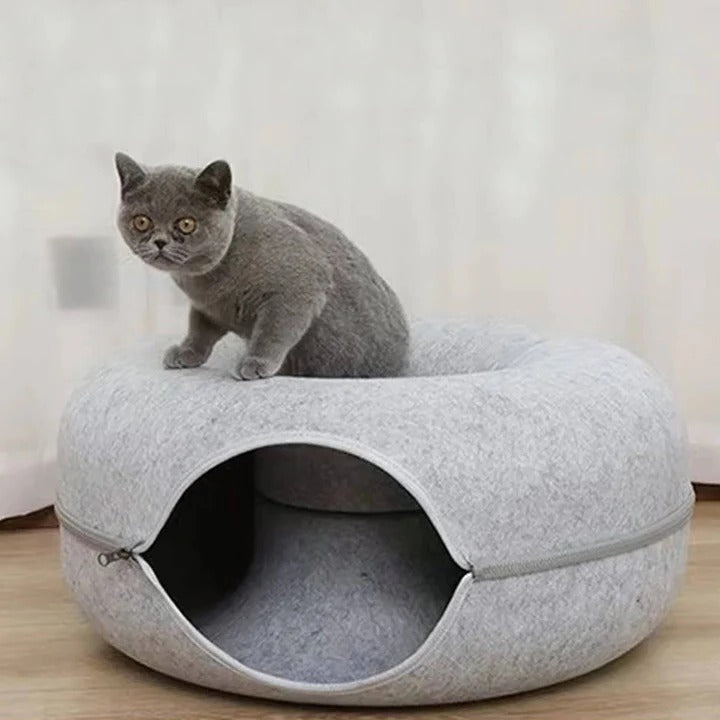 Round Donut Cat Bed with Plush Cushion
